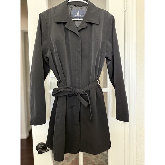 LONDON FOG Women's Zip Front Mid Length Black Trench Coat Size large - Picture 3 of 9